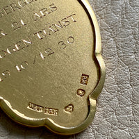 1928 Detailed 18k gold medallion pendant with blue enamel “For 21 years of faithful service”
