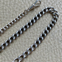 English Antique Sterling Silver Watch Chain with Antique UK Silver Coin Fobs and Extender - necklace length - 23 inch overall length