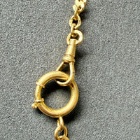 Close-up of a gold chain with a clasp on a gray background