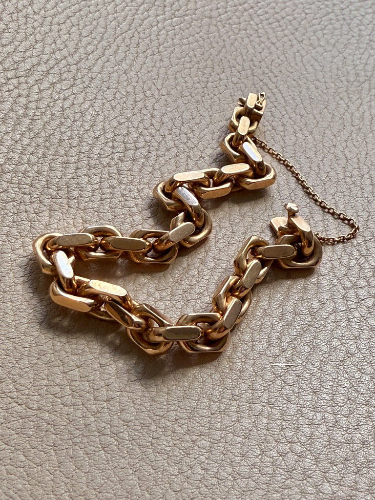 CHONK! 1911 Swedish Antique 18k gold Biker Link Bracelet 8mm width - 7.1 inch interior circumference