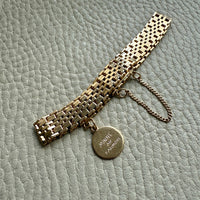 1943 Vintage Silky 18k Gold Wide Link Bracelet with Charm - 6.5 inch length