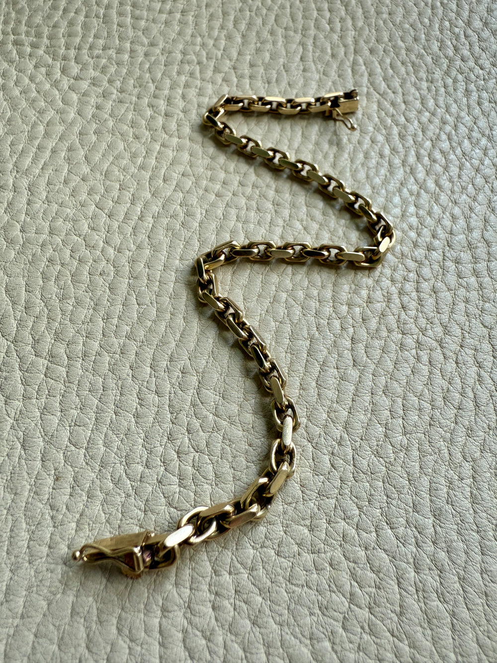 Vintage Biker Link Bracelet in 14k solid gold - Signed EEJ - 7.6 inch length