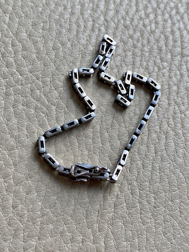 1950s 18k White Gold Vintage Slim Brick Link Bracelet - 7 inch length