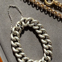 Antique Silver Hollow Puffy Curb Link Bracelet - 6.5 inch interior circumference