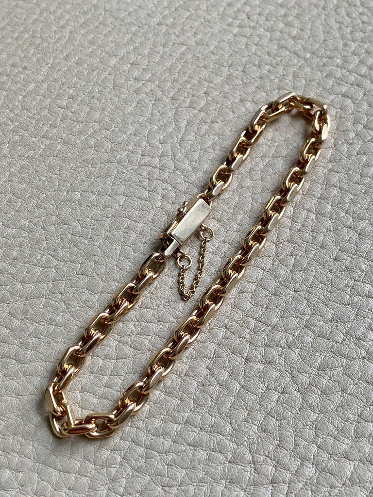 Early 1900s Era Biker Link Bracelet in 14k Gold by Bernhard Hertz - 7.5 inch length
