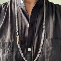 Edwardian era Sterlling Silver Longuard Curb Link Chain with Swivel Dog Clip - 31 inch doubled necklace length adjustable