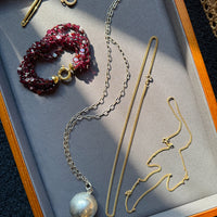 Vintage Silver Long Necklace with Orb Pendant - 25.6 inch length