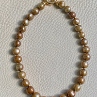 Vintage Cultured Pearl Necklace Graduated Width with 18k gold bolt clasp - 17 inch length