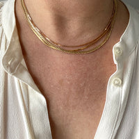 Sleek Italian vintage chain- 18k gold zigzag link necklace - 16.5 inch length
