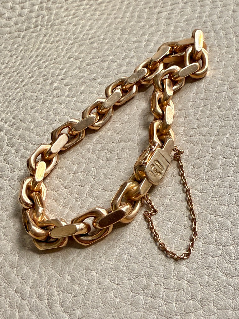 CHONK! 1911 Swedish Antique 18k gold Biker Link Bracelet 8mm width - 7.1 inch interior circumference