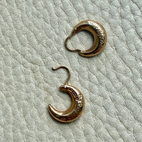 1960 Vintage Swedish 18k Gold Floral Pattern Hoop Earrings