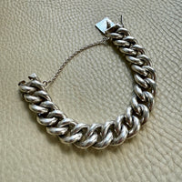 WOW! Vintage Silver SOLID Puffy Curb Link Bracelet - 7.3 inch interior circumference