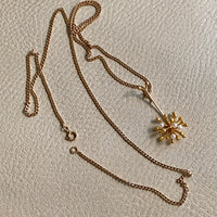 Made in 1969 - 14k gold Dandelion pendant with cultured Pearls - Vintage Finnish with long 28” original curb chain necklace