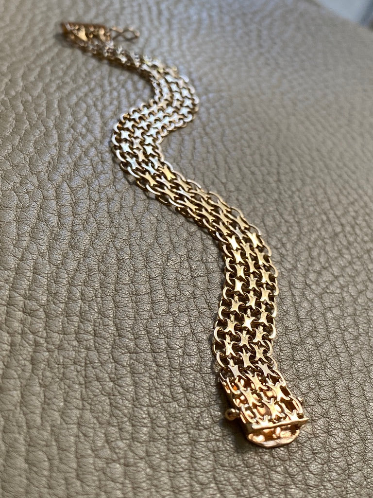 1968 Triple row star link bracelet in 18k gold - 7.25 inch length