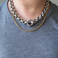 MEGA ROLO!! Heavy 228 gram Silver Rolo Link Necklace with Large Bolt Clasp - 17.5 inch length