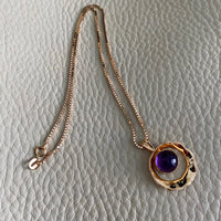 vintage swedish 18k gold pendant necklace with purple amethyst cabochon