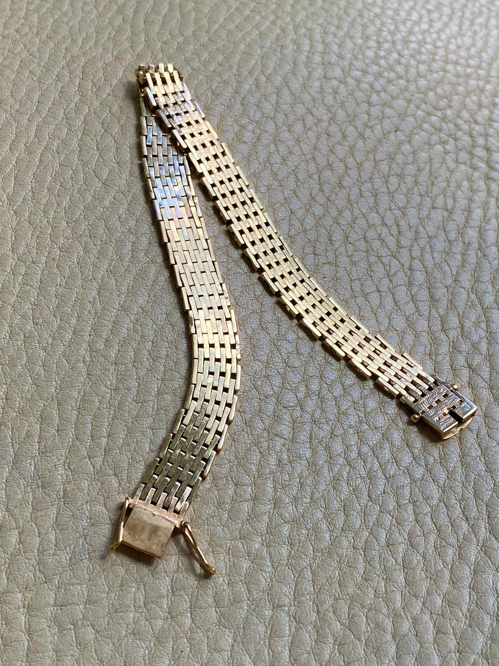 14k gold Danish brick link bracelet - textured and reversible - 7.75 inch length