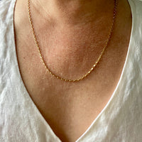 18k Gold Vintage Skinny Elongated Biker Link Chain Necklace - 22.5 inch length