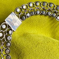 1940s Era Sterling Silver Handmade Link Chain Choker Necklace with 2 Rows of Turquoise Cabochons, Mexican Vintage- 16 inch length