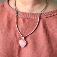 Rose Quartz Heart Pendant in Sterling Silver – 1.4 Inch Drop