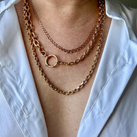 18k Gold Antique Rounded Biker Link Watch Chain Necklace Extender or Bracelet with Large Bolt Clasp - 9.2 inch length