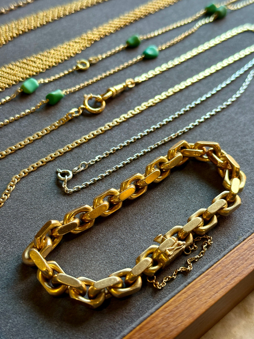 CHONK! 1911 Swedish Antique 18k gold Biker Link Bracelet 8mm width - 7.1 inch interior circumference