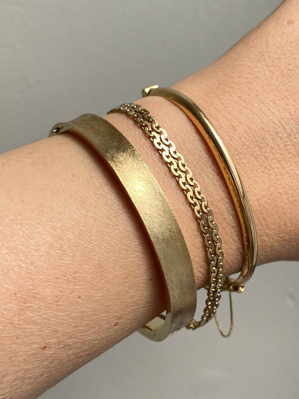 Midcentury era 14k gold Virola Link - Double strand bracelet - 7.25 inch length