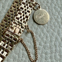 1943 Vintage Silky 18k Gold Wide Link Bracelet with Charm - 6.5 inch length
