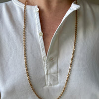 Italian Midcentury era Vintage Flat Oval link long chain in 18k gold - 32.3 inch length