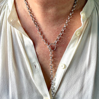 1941 Vintage Swedish Silver Lariat Rolo Necklace – 26.5 Inch Adjustable Length