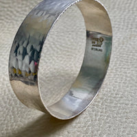 1975 Extra wide heavy hammered texture silver bangle by NOKO - size 8.1 inch