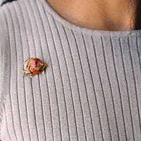 18k Gold Tropical Fish Brooch with Enamel Detail and Ruby Eye
