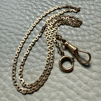18k Gold Antique Virola Link Watch Chain Front Clasp Necklace - 16.4 inch length