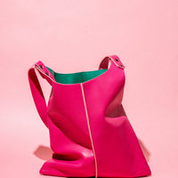 Wedge handbag - French lamb leather in Fuchsia pink - Luxury edition *06