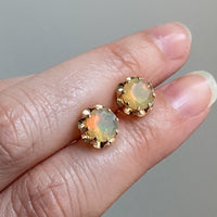 Vintage Opal Earrings in Ruffled 14k gold Setting - 9mm diameter