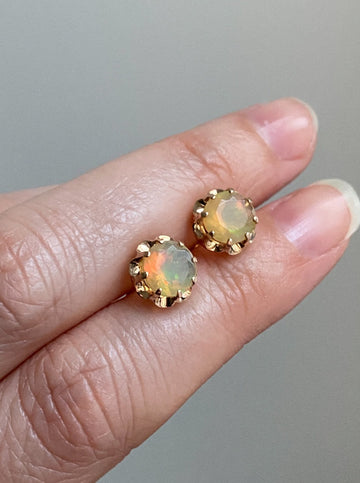 Midcentury era Finnish Opal earrings in ruffled 14k gold setting