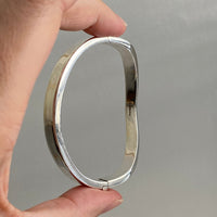 English vintage sterling silver wave form - hinged bangle - size 7