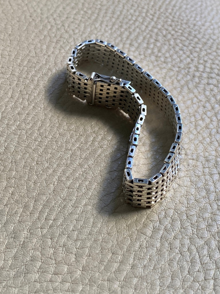 1975 Sterling silver brick link bracelet - Falköping, Sweden - 7.25 inch length