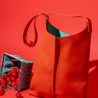 Wedge handbag - French lamb leather in Cherry red - Luxury edition *05