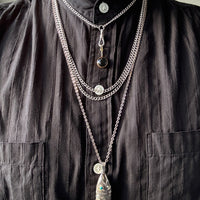 Midcentury era Silver Articulated Fish Pendant Necklace - 27.8 inch length