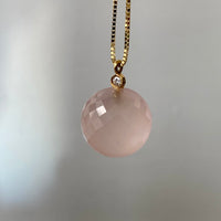 Sparkling! Rose quartz faceted orb pendant necklace set in 18k gold with 0.05 ct brilliant cut diamond by Ole Lynggaard