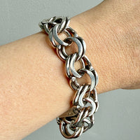 1976 Signed Heavy Swedish Double Curb Chain Silver Bracelet – 8.9 Inch Length