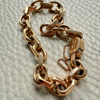 Wow! 1941 Swedish Vintage CHONK Biker Link Bracelet in 18k Gold- 7.3 inch interior circumference
