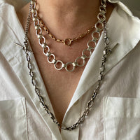 Vintage Sterling Silver oversized Circle Link Chain Necklace - Adjustable length up to 20 inches
