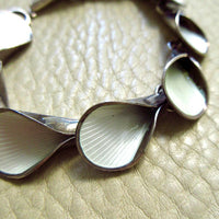 Vintage Norwegian Silver and White Enamel Shell Link Bracelet – 7.75 Inch Length