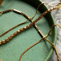 Modernist 18k solid gold bar link chain necklace - Made in 1961 - 17.5 inch length