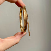 1950 Finnish Hinged Bangle with Botanical Flowers and Leaves Engraved Pattern 14k Yellow Gold - 6.8 inch interior