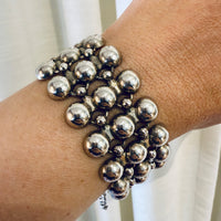 1984 Finnish Triple Row Wide Bubble Link Bracelet in Sterling Silver by Kalevala Koru - 7 inch length