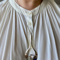 1974 Sterling Silver Droplet Pendant with Rock Crystal by Stigbert for Waldemar Johnson Atelier - 20 inch necklace
