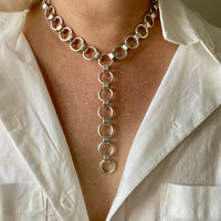 Vintage Sterling Silver oversized Circle Link Chain Necklace - Adjustable length up to 20 inches